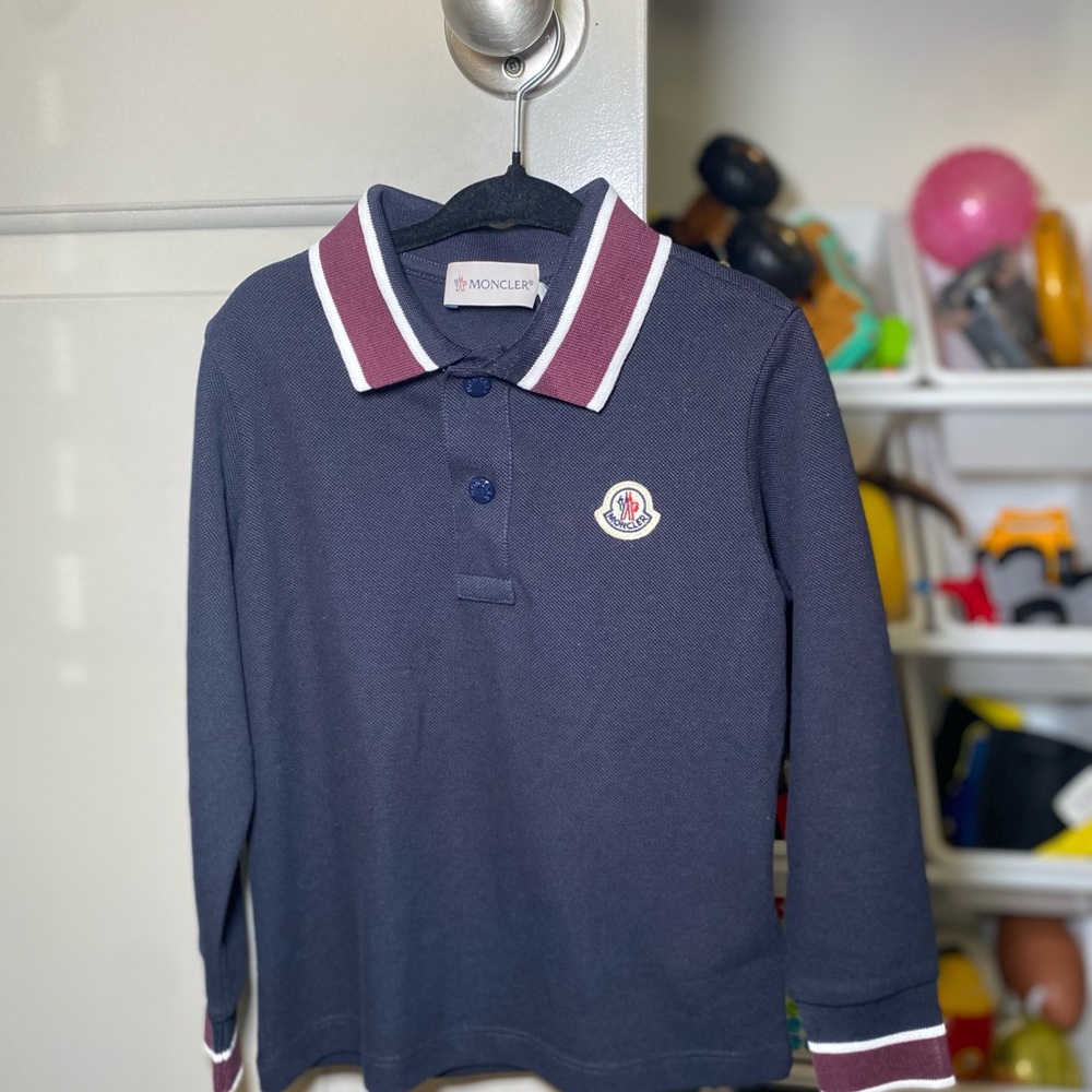 Moncler Blue Polo Shirt with Striped Collar